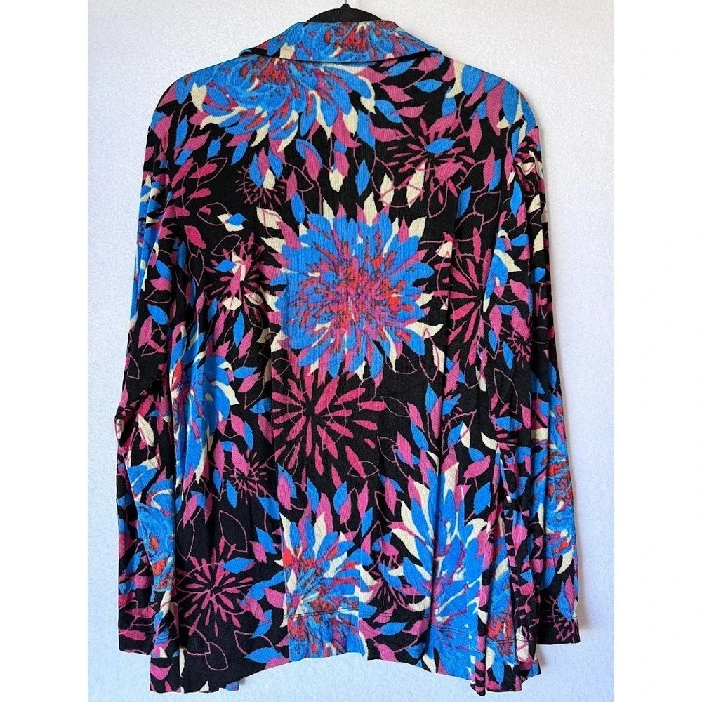 Chico's Travelers Jacket Women Size 2 Multicolor Floral Knit Open Front Casual